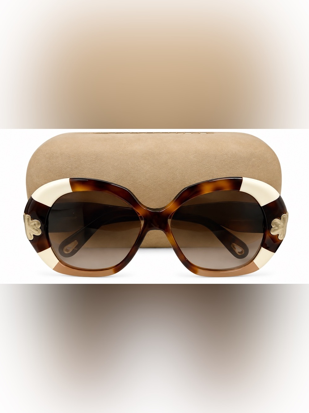 Chloe Two-Tone Tortoiseshell & Cream Oversized Sunglasses With Branded Case NWOT